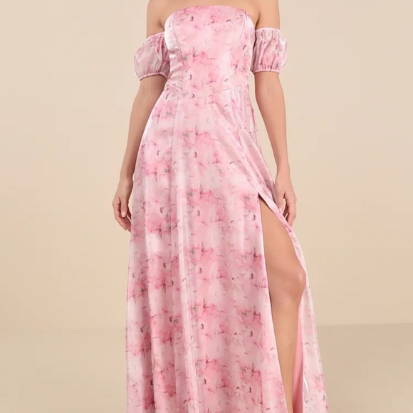 Lulus Dresses & Skirts - Lulu’s Idyllic Charisma Light Pink Floral Off-the-Shoulder Maxi Dress